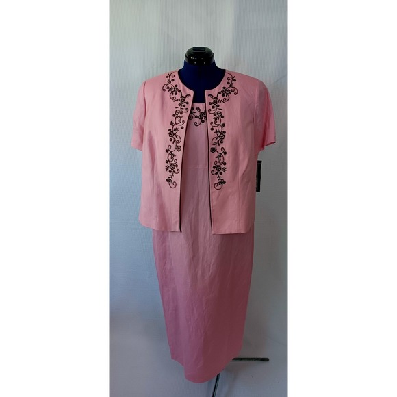Jessica Howard Dresses & Skirts - Jessica Howard Pink Linen Blend 2 Piece Jacket Maxi Dress Set Womens 14P NWT